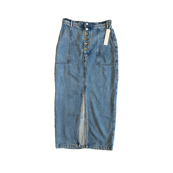 Young Fabulous Broke Denim Skirt Womens S Mzedium NEW NWT Midi Elastic Waist YFB - Picture 2 of 10